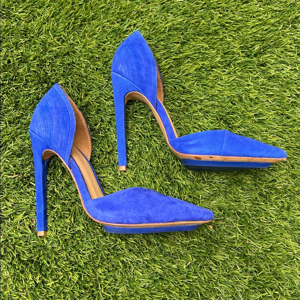 NWB L.A.M.B. Faith Indigo Blue Suede Heels size 5 1/2 NIB